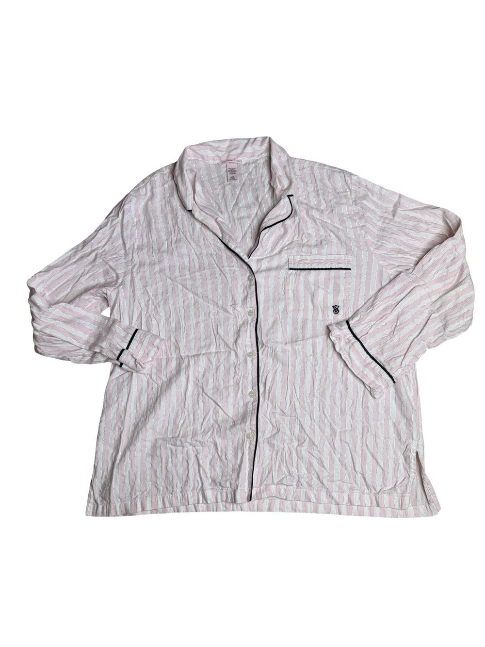 Victoria’s Secret Striped Long Sleeve Button Down Pajama Top Pink Women’s Large